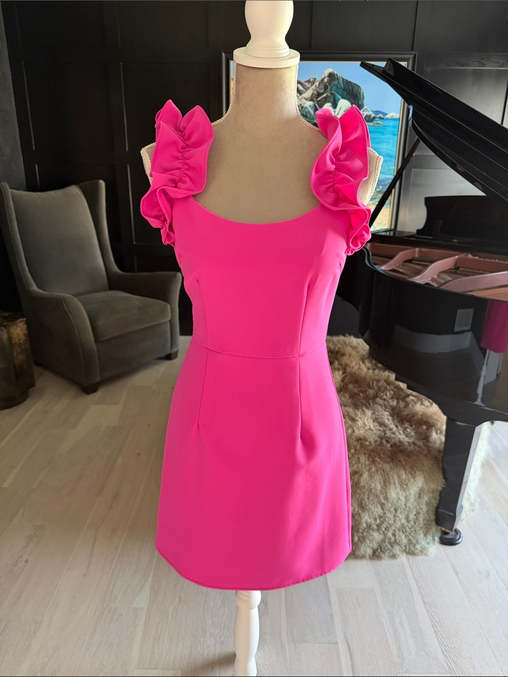 TCEC Hot Pink Ruffle Strap Mini Dress